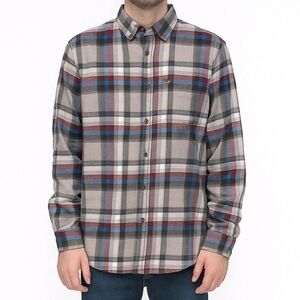 Izod Shirt Stratton Flannel Plaid Gray Multi Long Sleeve Button Up Size M NEW